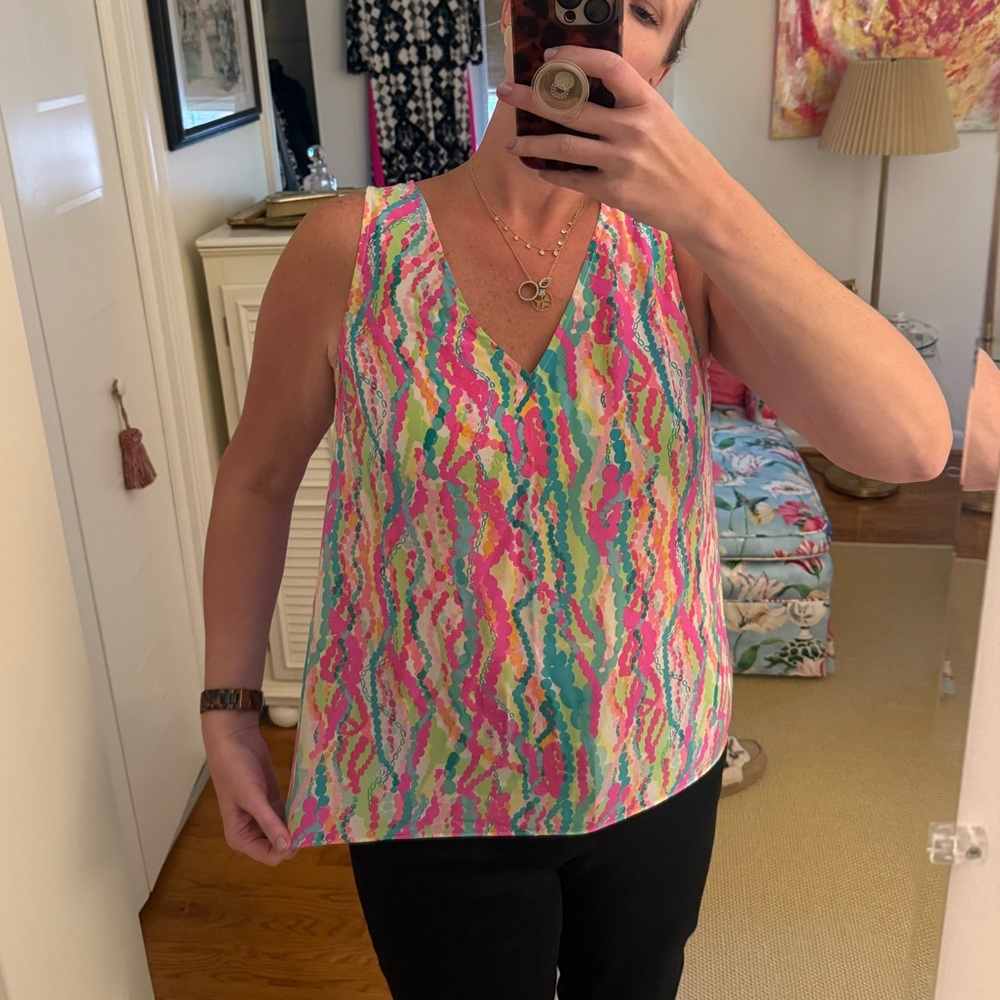 Lilly Pulitzer Pink and Green Abstract Tank Top